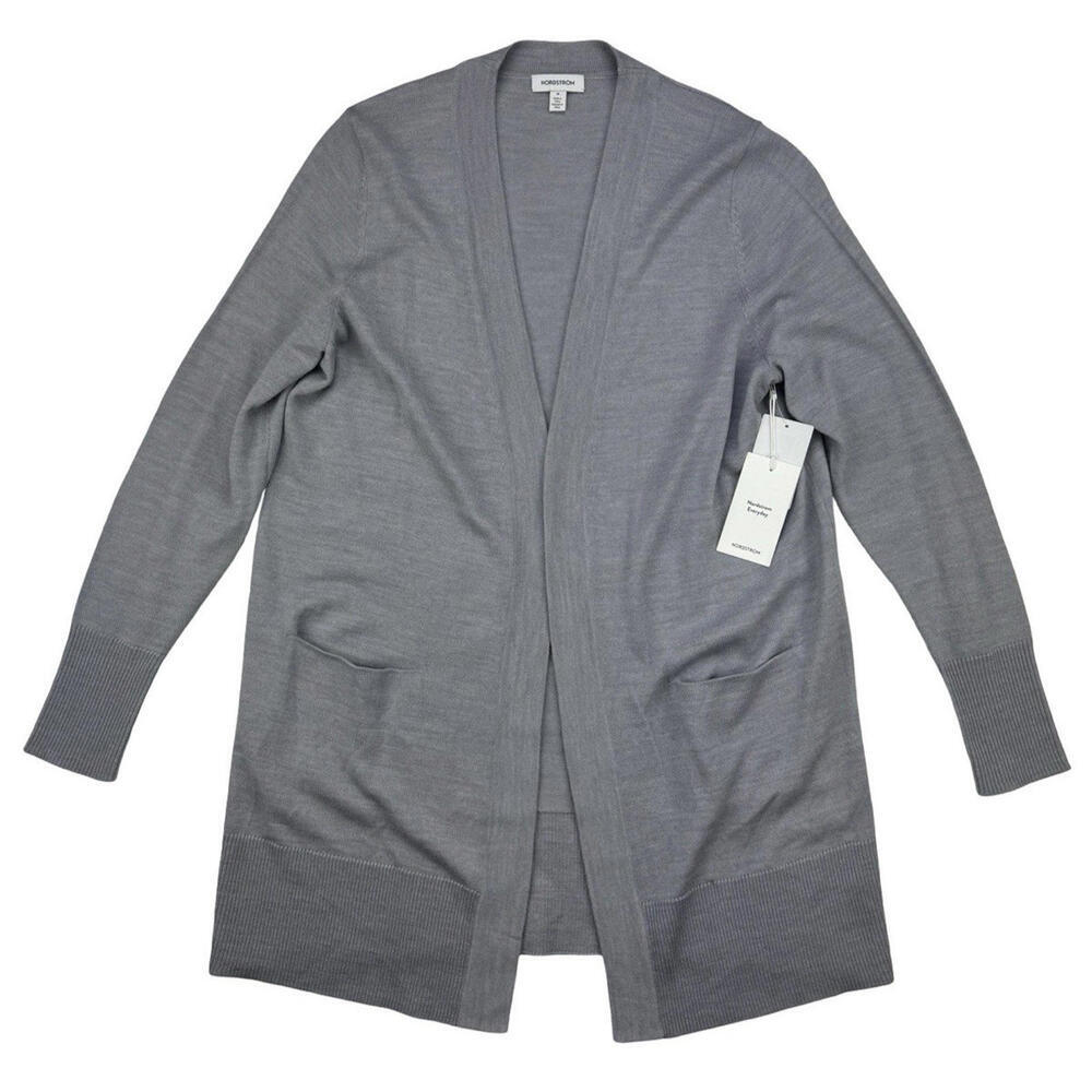 Nordstrom Merino Wool Blend Knit Cardigan Sweater Heather Grey Size M